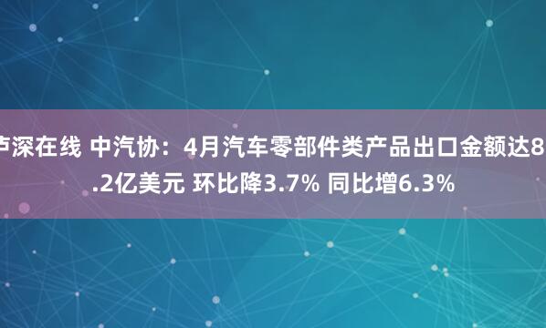 泸深在线 中汽协：4月汽车零部件类产品出口金额达80.2亿美元 环比降3.7% 同比增6.3%